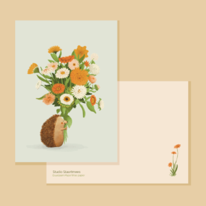 Ansichtkaart - Egel met bloemen