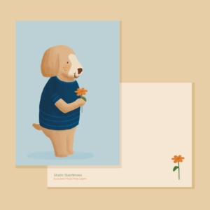 Ansichtkaart - Hond met bloemetje