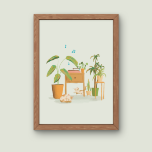 A3 Poster - Planten, poezen en een platenspeler